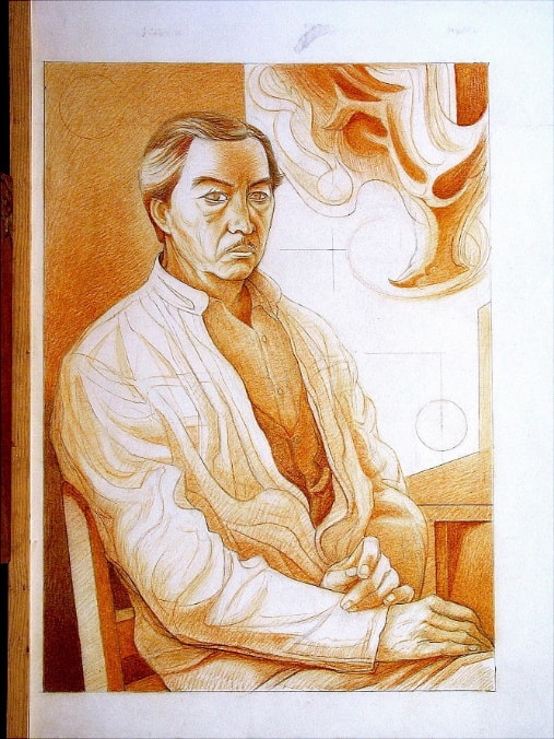 Autorretrato. José Antonio Trejo, Archivo digital de la obra de Antonio Trejo Osorio, D-052, lápiz a color, ca. 1983.
