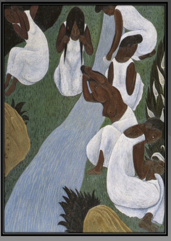 Tasmiji Kitagawa, Mujeres bañándose en el río, óleo/tela, 1930