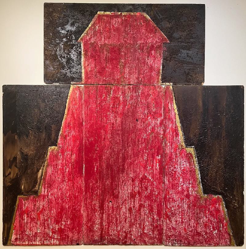 Eloy Tarcisio López Cortés 
Pirámide roja, 1993 
Acrílico y chapopote sobre madera 
366 x 366 cm 
Colección del autor